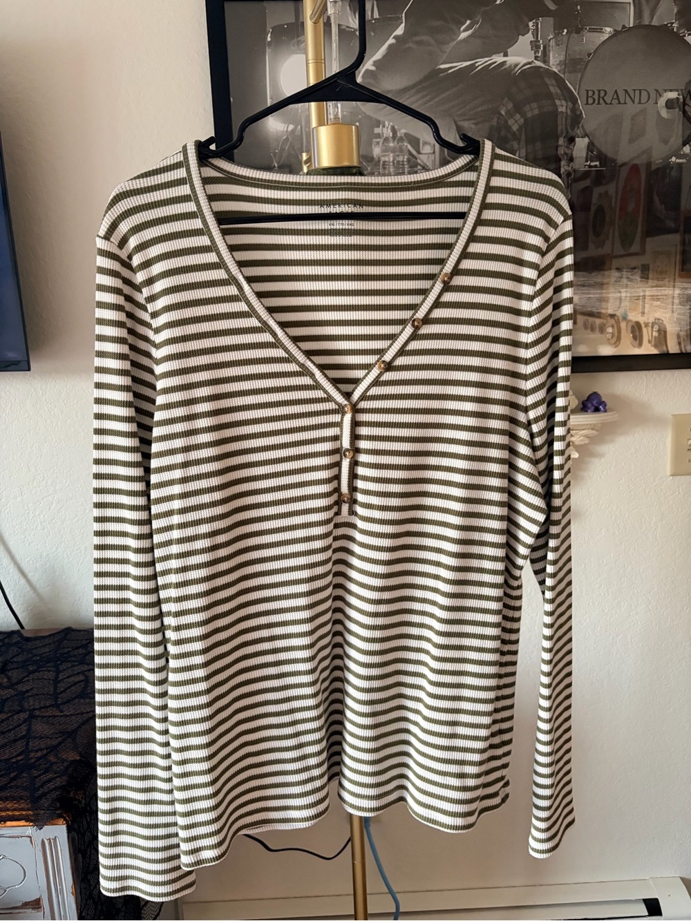 American Eagle Green and White Striped Top size XXL